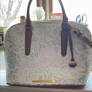 Brahmin White and Brown Satchel with Embossed Pattern
